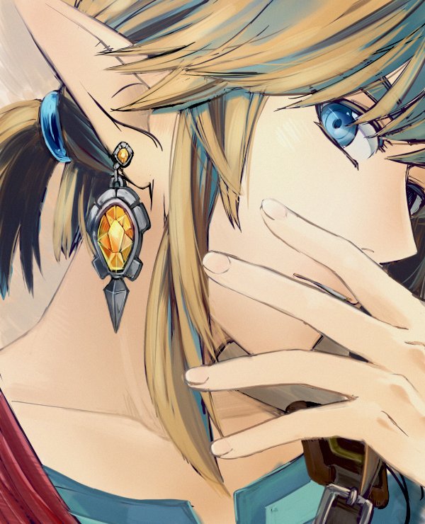 link 1boy jewelry earrings male focus solo pointy ears blue eyes  illustration images