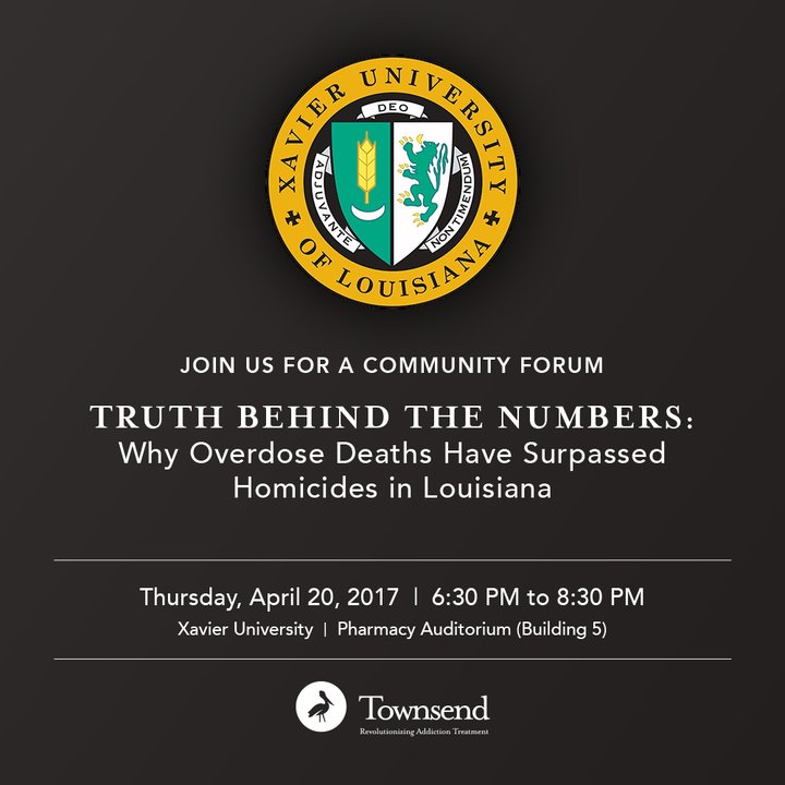 TownsendCanHelp's tweet photo. We are looking forward to tonight's #TruthBehindtheNumbers community forum at @XULA1925 featuring @addictiondocMD and @MCartwrightAAC https://t.co/TjHr7HWXL6