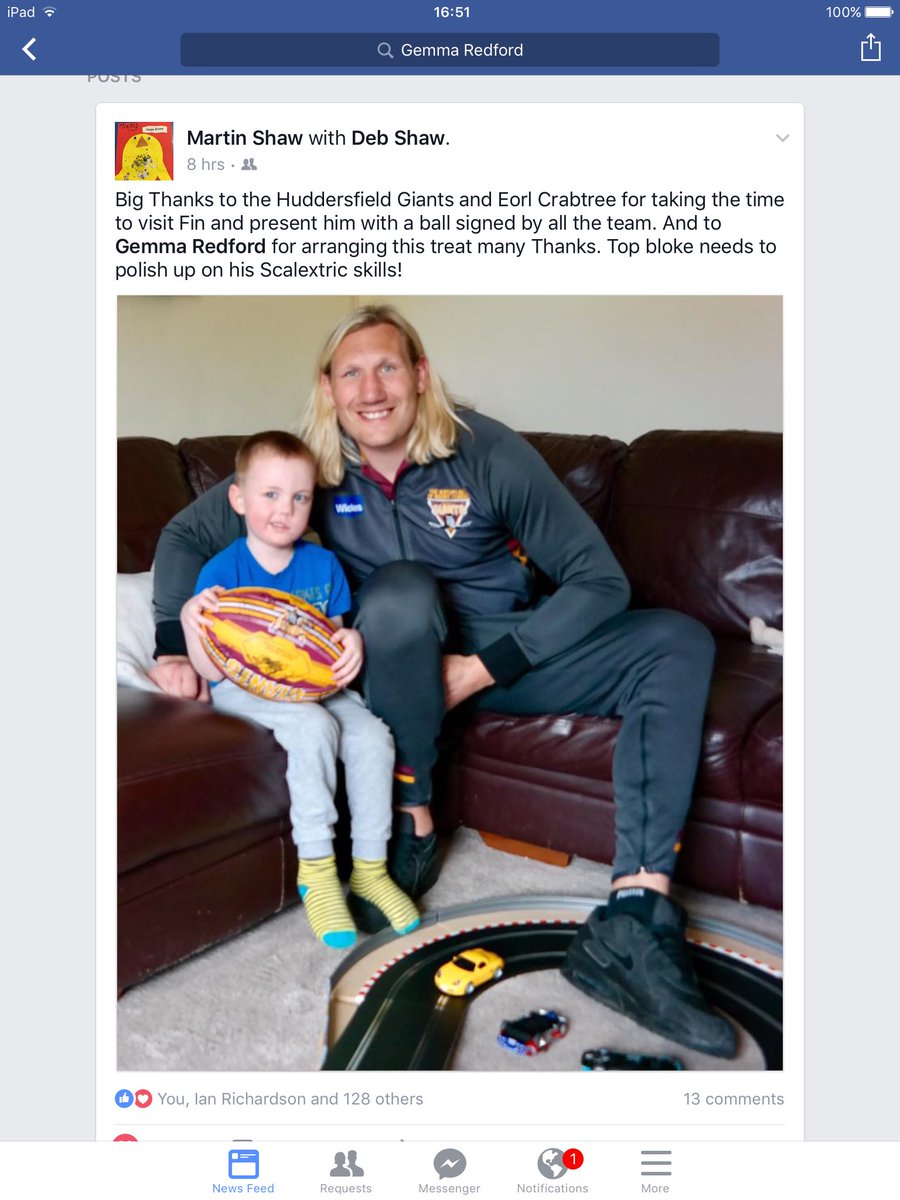 Massive thank u <a href="/BigEorl/">Eorl Crabtree</a> for visiting young Fin shaw from <a href="/ellandrlfc/">Elland RLFC</a>.Fin is recovering from surgery on his brain &amp; loved his visit &amp; gift X