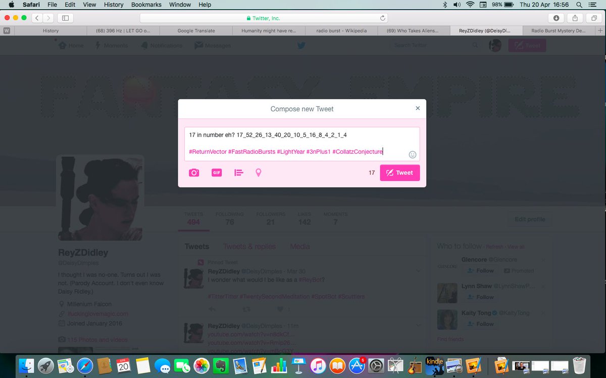 DeisyDimples's tweet image. 17 in number eh? 17_52_26_13_40_20_10_5_16_8_4_2_1_4

#ReturnVector #FastRadioBursts #LightYear #3nPlus1 #CollatzConjecture