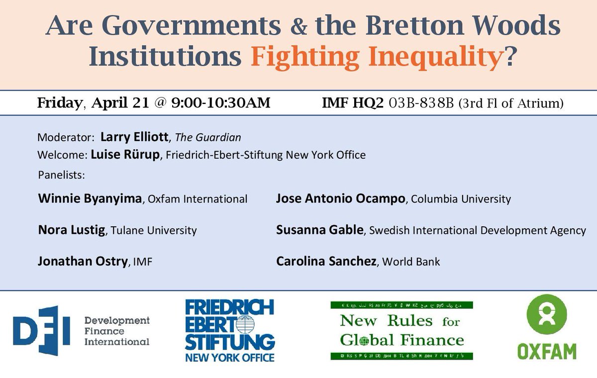 NRCoalition's tweet photo. How well is the IMF &amp; World Bank fighting inequality? Join the HLP on #Inequality this Friday @IMFNews @WorldBank @Oxfam @Sida @guardian https://t.co/UyC0yzaXYL