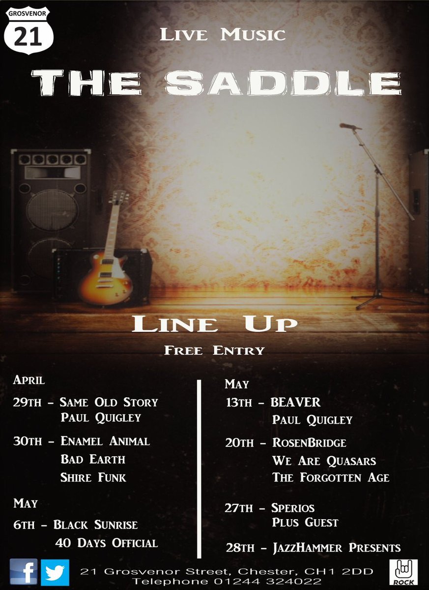 saddle_the's tweet photo. Upcoming Live Music @SchottsList @northwalesgigs @Festgigguide @EfcSP @Venues4Hire @RockSteJ @thechesterapp @SkintChester @ShitChester #gigs https://t.co/gkgRaivzaA