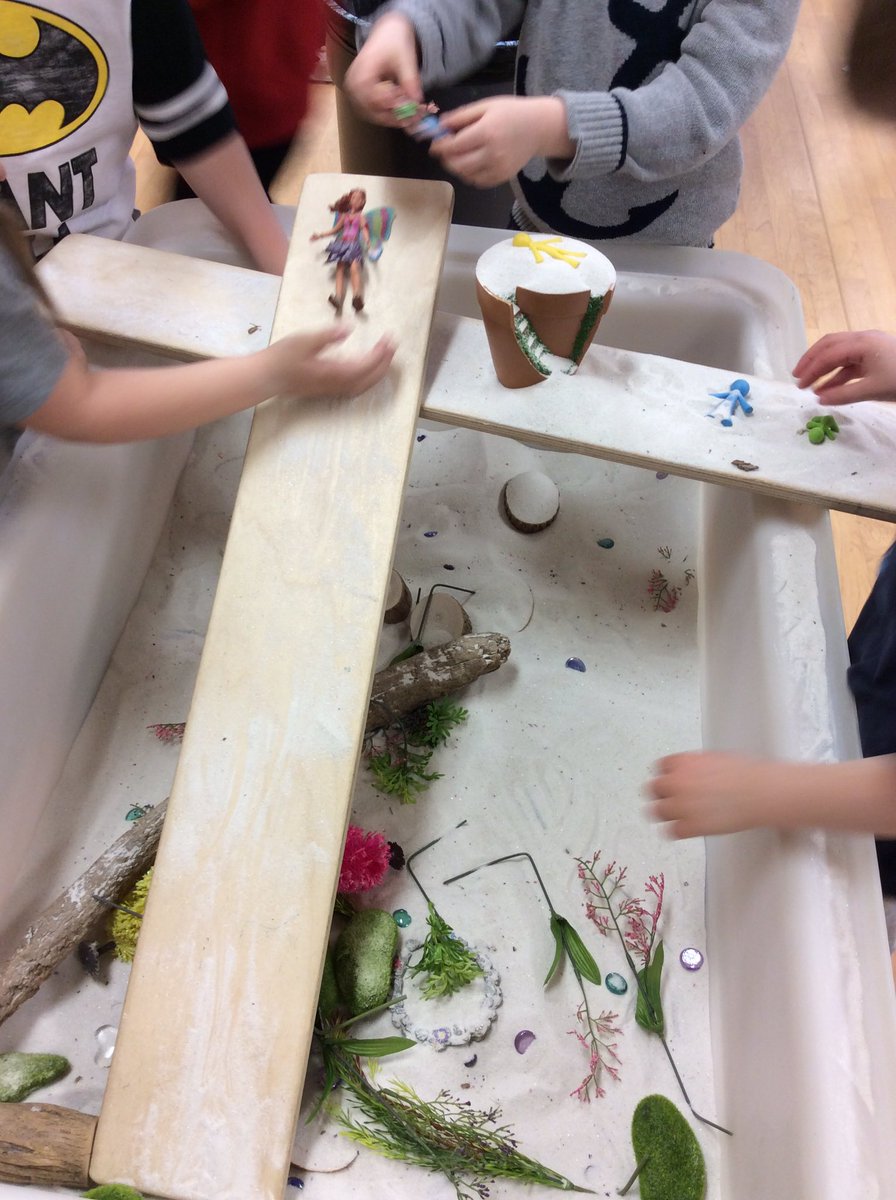 We added some blocks to the sand table. Now the fairies have a slide!