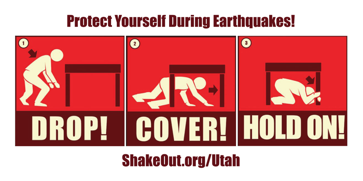 The Great Utah #ShakeOut earthquake drill is now! Drop, cover and hold on. Learn more at ShakeOut.org/utah