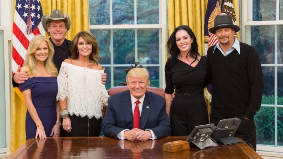 thehill's tweet photo. Trump invites Sarah Palin, Kid Rock and Ted Nugent to the White House https://t.co/X7y6BBZvPE https://t.co/fNZD6NtpZk