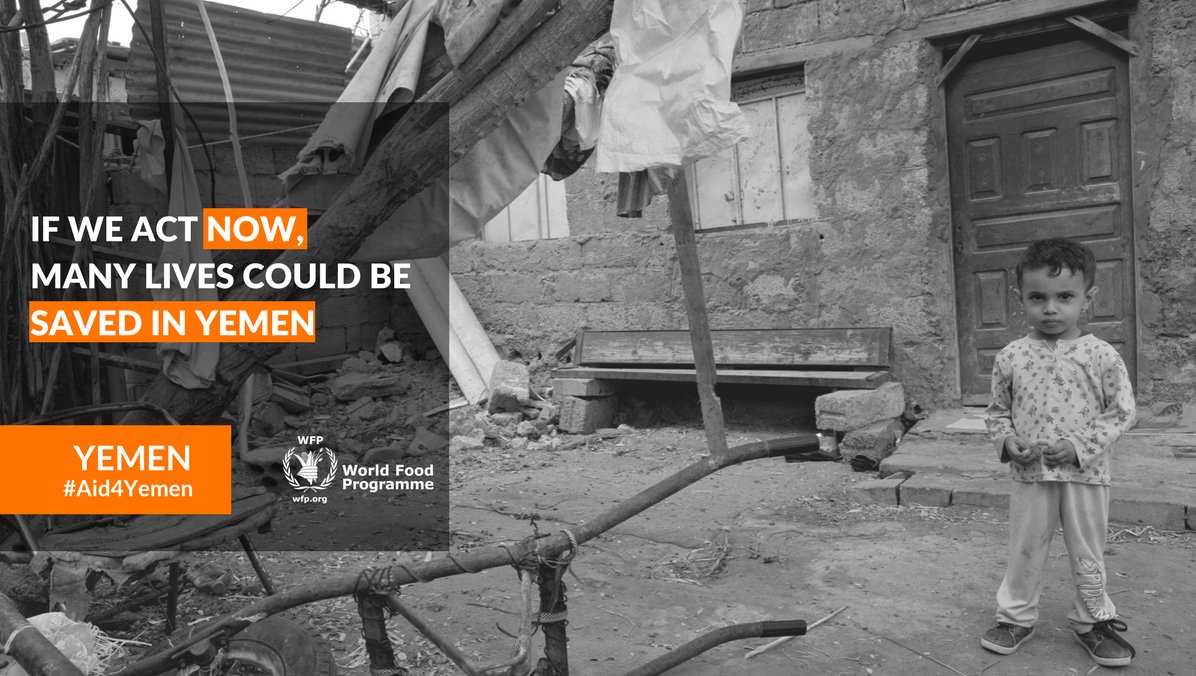 WFP's tweet photo. In war-torn Yemen, 9 million women, children & men are on the brink of famine. If we act now, many lives could be saved. – #Aid4Yemen https://t.co/N4tLdpVVz2