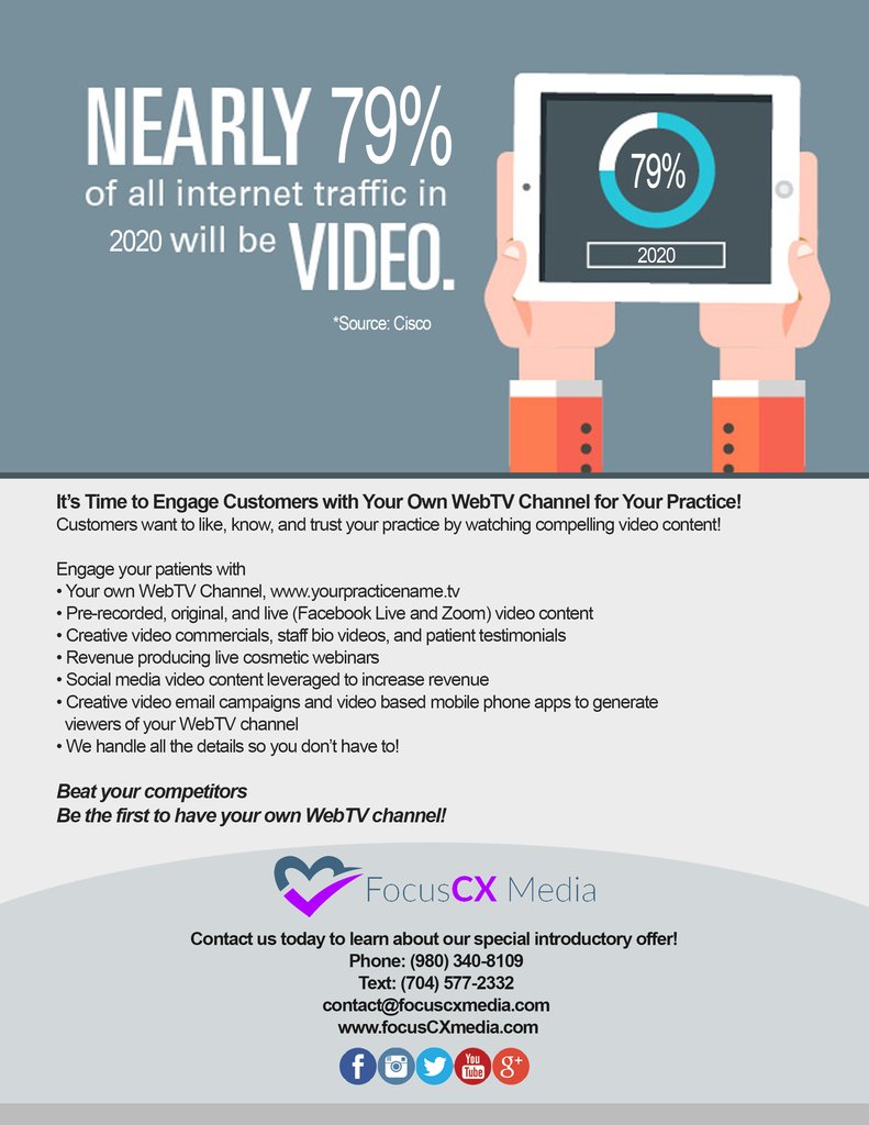 focuscxmedia's tweet photo. #Video is the future! Let us help you get your practice up to date with your own WebTV platform. Contact us for a special intro rate. #clt https://t.co/84R8D5EHXm