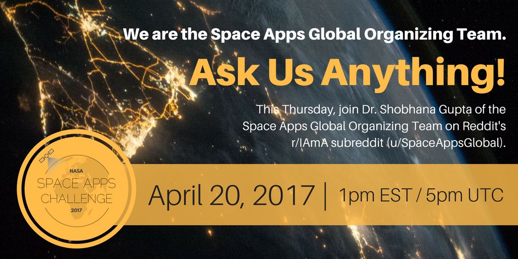Have questions about the @SpaceApps Challenge and how to get involved? Join their @Reddit_AMA at 1pm ET: reddit.com/r/IAmA/comment…