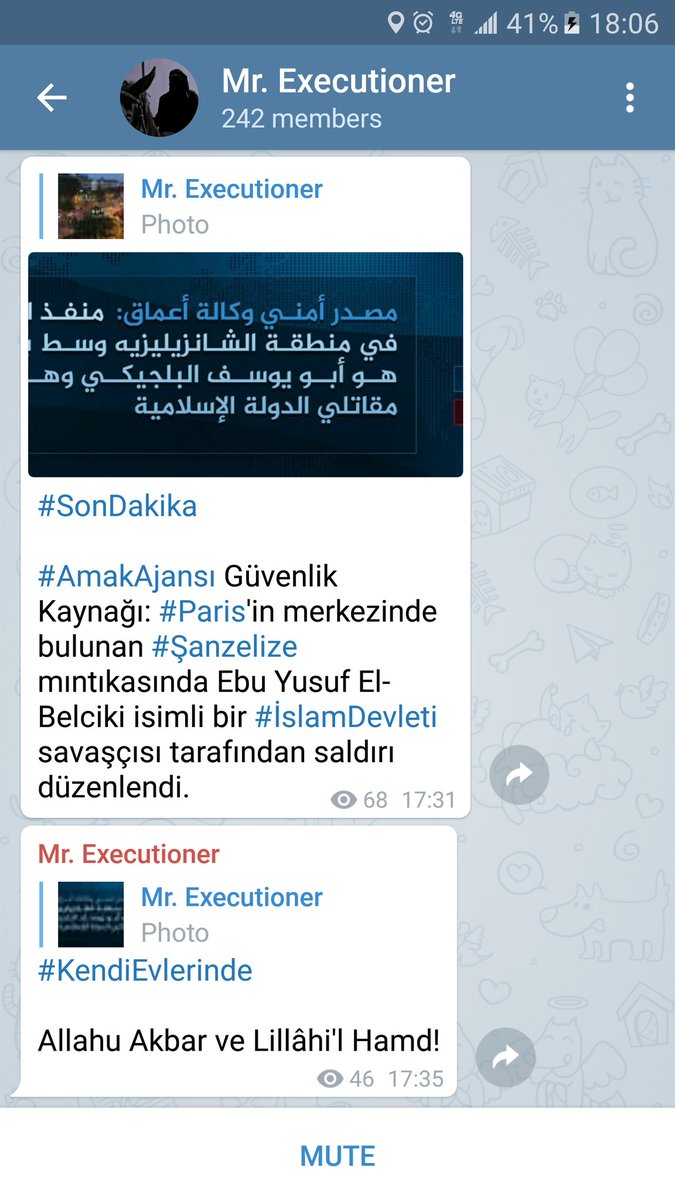 ahmetsyayla's tweet photo. #ISIS members are cheering online with their motto and hash tag "at their homes". #ParisShooting #parisunderattack #ChampsElysees https://t.co/pQLZjrDHqW