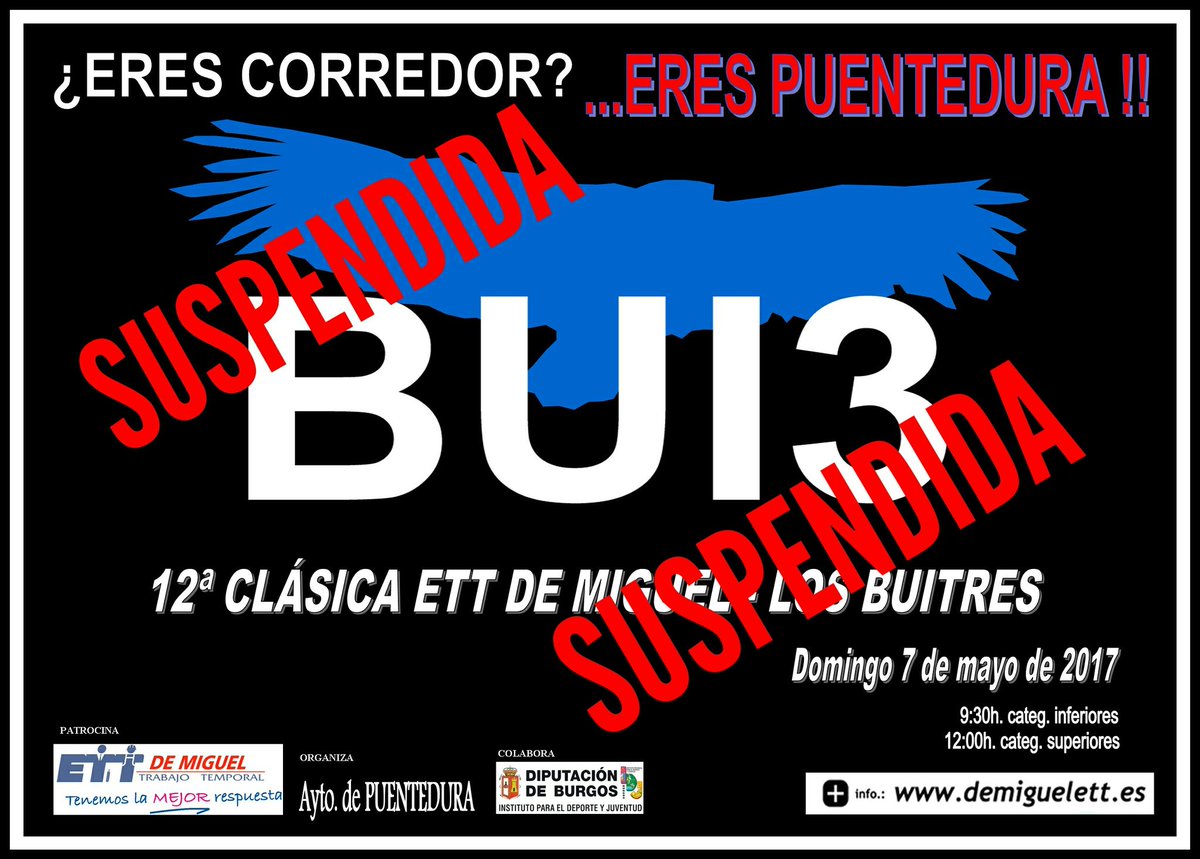 ClasicaBUI3's tweet photo. Lamentamos comunicaros, la suspensión de la carrera. + info: https://t.co/su5Wqoa5ek https://t.co/ljBX9rF4su