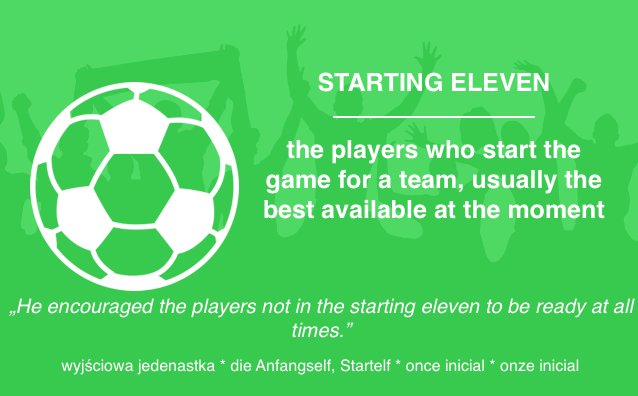 Is there sth better for start learning English #football vocabulary, than "starting eleven"? 
Take a quiz: crwd.fr/2jEfGHX