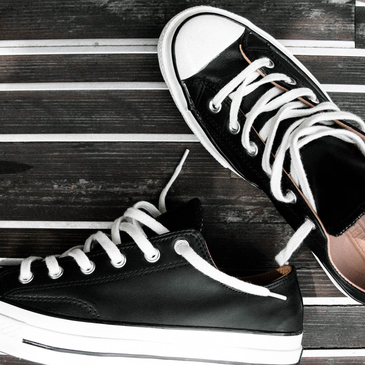 ShopTheGood's tweet image. Slip into summer nights with these black leather @converse .