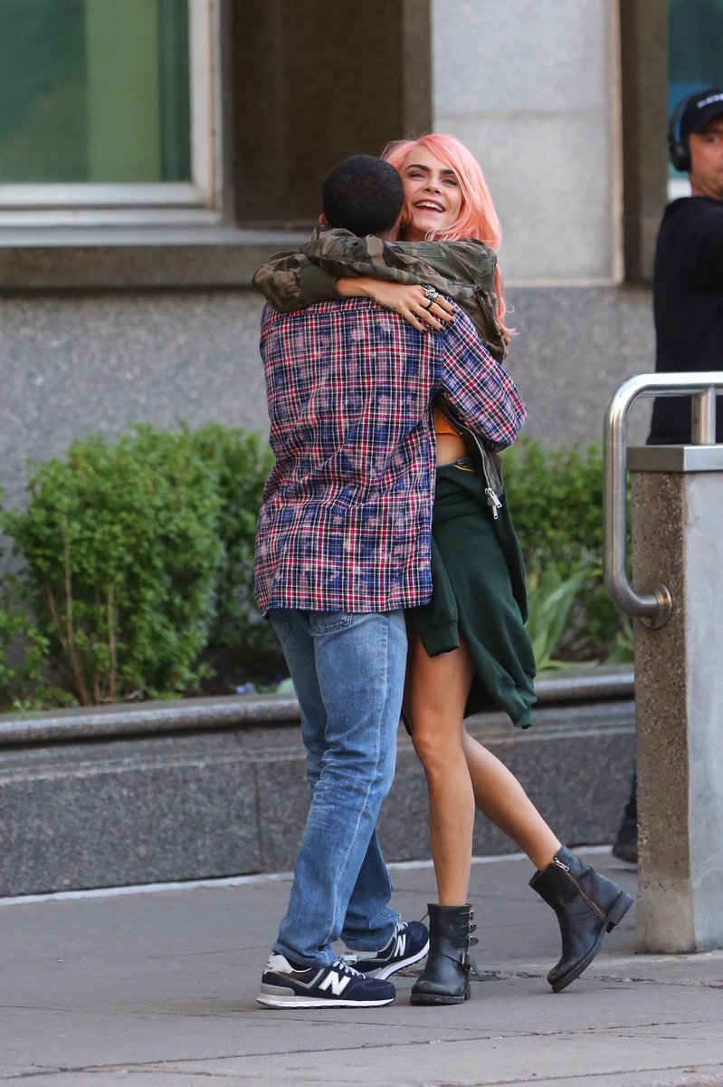 Caraimages's tweet photo. April 19: Cara Delevingne &amp; Jaden Smith on the set of "Life in a Year". https://t.co/rQPOA1xP4e