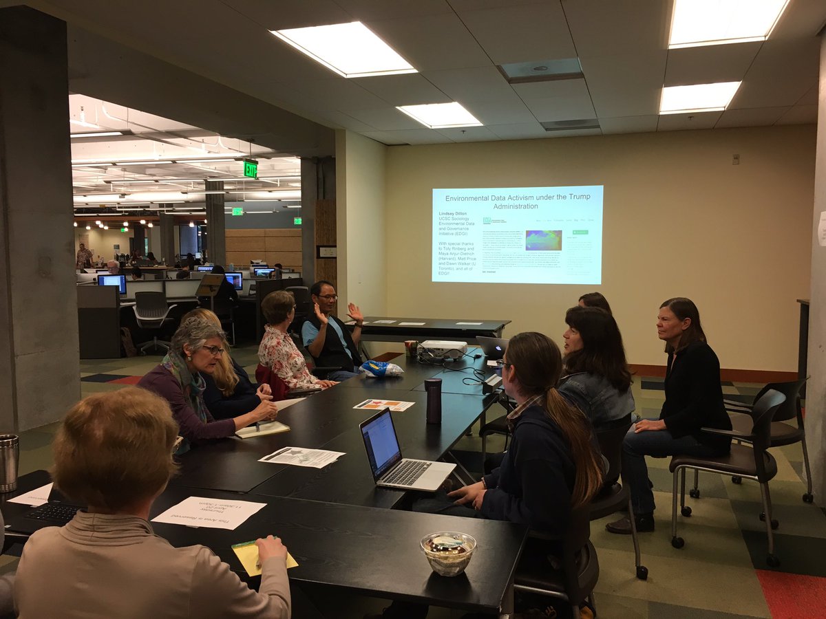 DH_UCSC's tweet image. Lunch hour w sociology prof Lindsey Dillon for #EndangeredData week: Environmental Date Activism under Trump cc: @UCSCLibrary, @UCSCSocSci