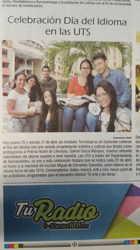 Unidades_UTS's tweet photo. #EnMedios Celebración Día del Idioma en las UTS #ElArteYLasLETRAS #ProgramArte2017 Vía @diarioelfrente #Sociales #SoyUteísta https://t.co/b89GoudN1X