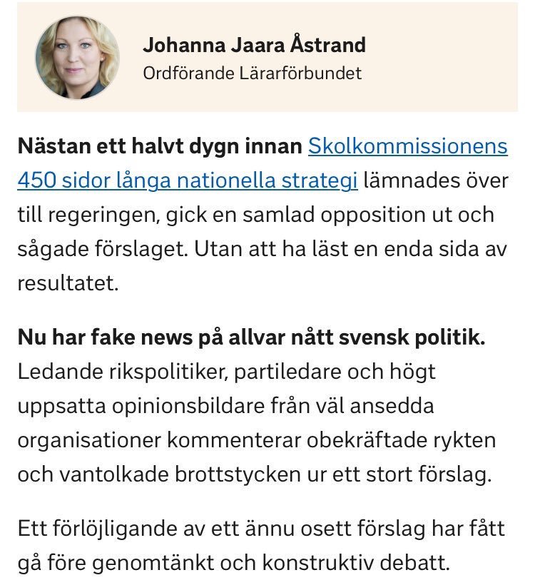 strandhall's tweet photo. Upprörd över oppositionens nedlåtenhet mot skolkommissionen, där såväl profession som akademi arbetat med förslag för bättre sv skola. https://t.co/5YXFbzPQPd