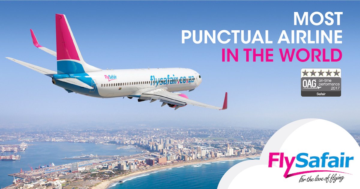 FlySafair's tweet image. FlySafair named most punctual airline in the world by OAG - leading global flight data co. bit.ly/1tyrrPL