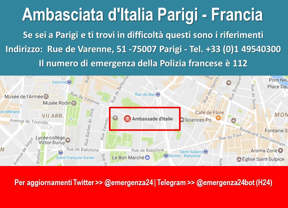 Emergenza24's tweet photo. PLEASE RT [20.04-21:40] Se sei a #Paris #Parigi #Francia e ti trovi in difficoltà questi sono i riferimenti SOLO PER EMERGENZA https://t.co/7z94wKfDBX