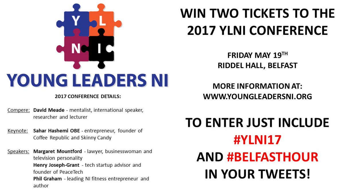 LeadersNI's tweet photo. Evening #Belfasthour -delighted to be giving away a pair of tickets to our 6th Young Leaders Conference on 19 May! Its gona be fab! #YLNI17 https://t.co/jeKN3wWP2q