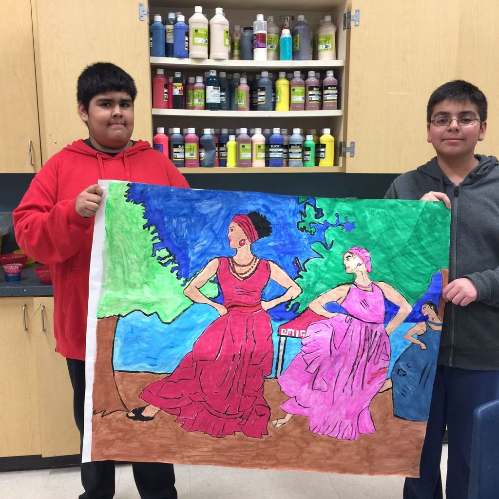 KirkseyCougars's tweet photo. Students working on paintings for "A glimpse of Latin America" tomorrow night, 6:00 - 8:00 pm #KMSart https://t.co/5cjf8rKkT0