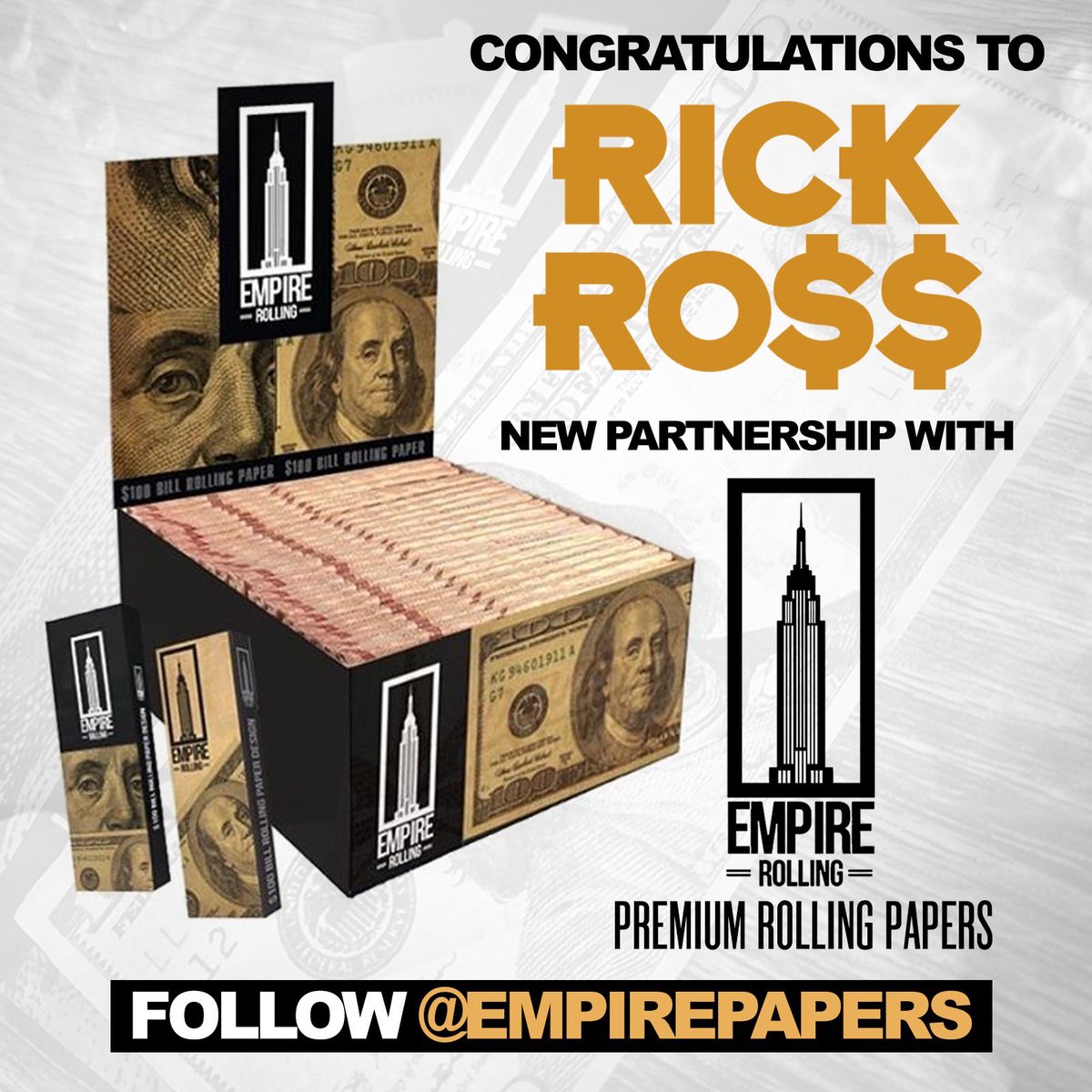 Congrats to <a href="/RickRoss/">Yung Rénzél 👑</a> on his new Partnership with @EmpirePapers #420 #MMG