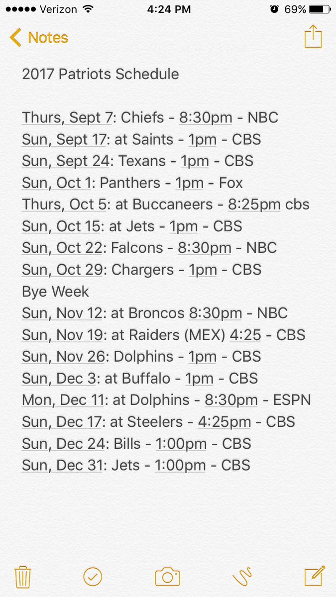 2017 #Patriots Schedule...You heard it here first