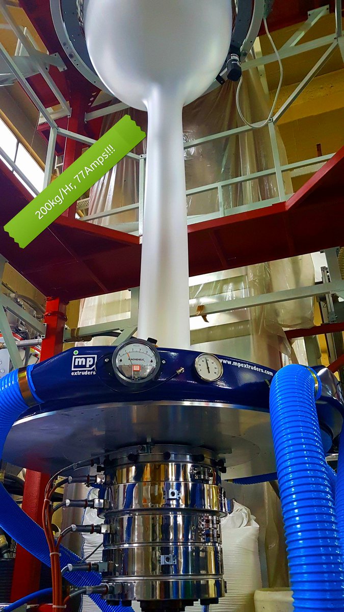 MPEXTRUDERS's tweet photo. Material: HDPE
Film Width : 1450mm 
Thickness: 19μm
Output: 200kg/Hr
Consumption: 77Amps!!! https://t.co/qp5a8xajr0