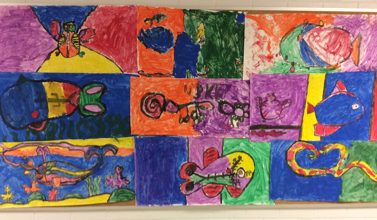 JaniceSellen's tweet photo. Celebrating Aboriginal Canadian artist Norval Mourrisseau with our art. #lkdsb #grade3/4art https://t.co/onQF7guuyu