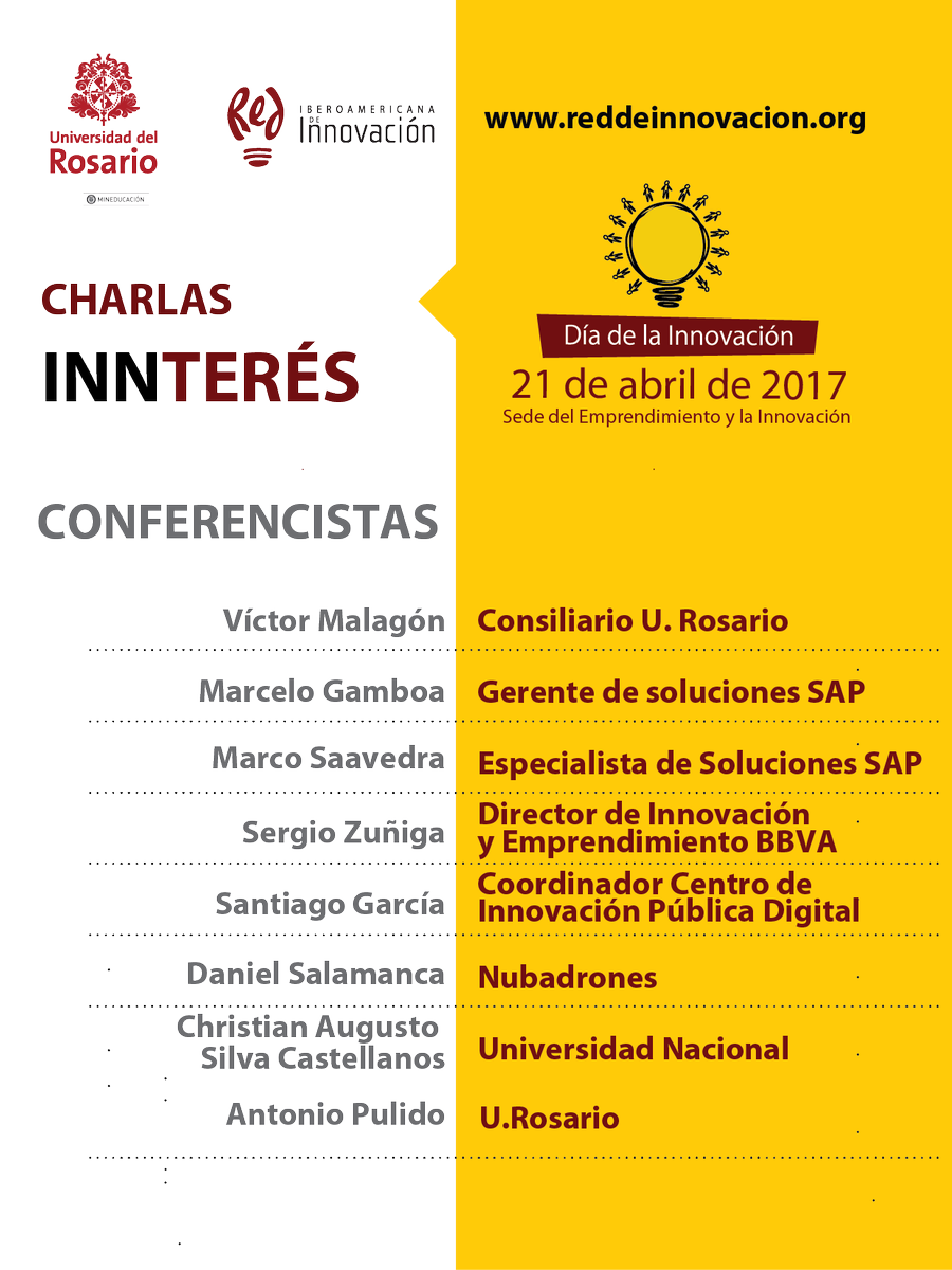 reddeinnovacion's tweet photo. Celebración #diadelainnovacion2017 #Bogotá @urosarionews 
Inscripciones
https://t.co/CNm9f3ZiQQ https://t.co/c5G60AHzpM