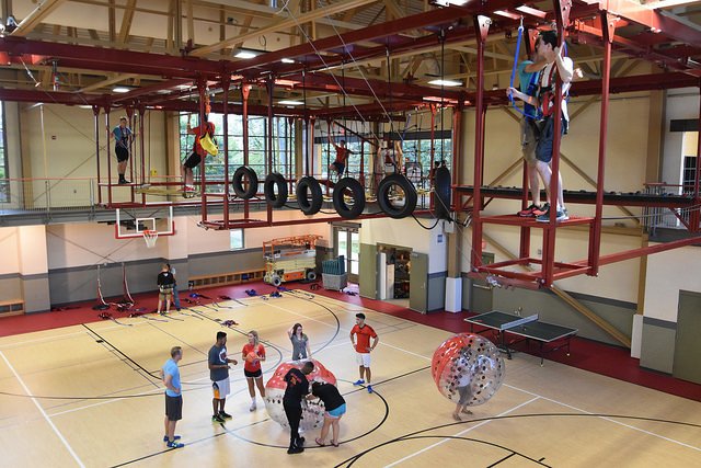 #YSUHappeningNow the challenge course at the rec is open. Come in, sign a waiver, and get climbing!