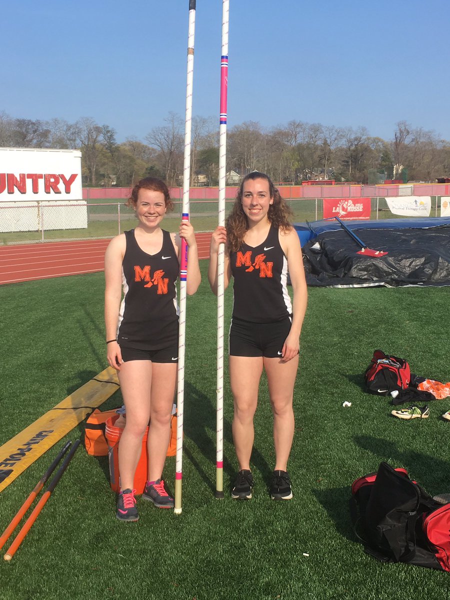 Congrats to Katy Pacheco for her 9'6" new school record &amp; Danielle Kearns for her new 8' PR!🔶⚫️🦁 <a href="/MNtrack/">Coach Convey</a> #MTPSpride