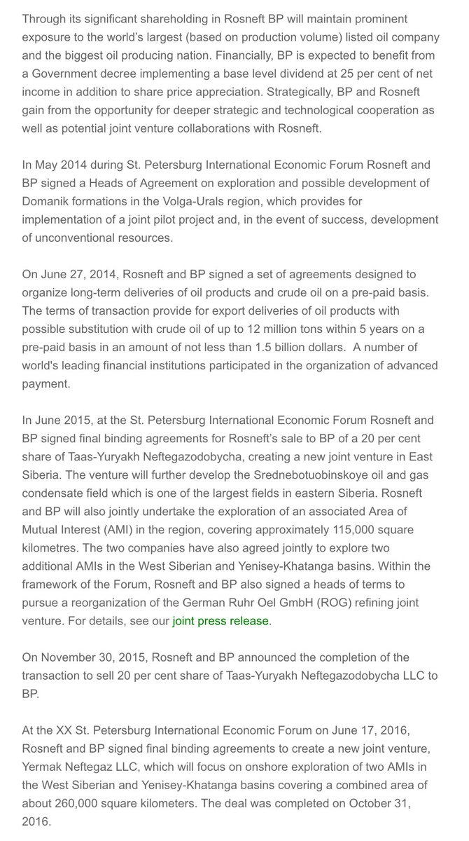 BP is partnered with Rosneft-the Russian oil company in  #TrumpRussia Dossier-same co Carter Page met with in December  #russiagate  #resist