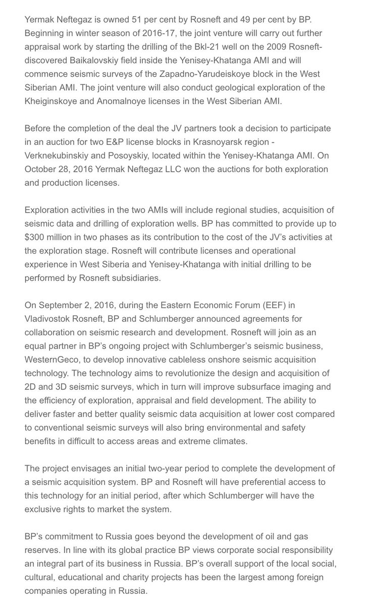 BP is partnered with Rosneft-the Russian oil company in  #TrumpRussia Dossier-same co Carter Page met with in December  #russiagate  #resist