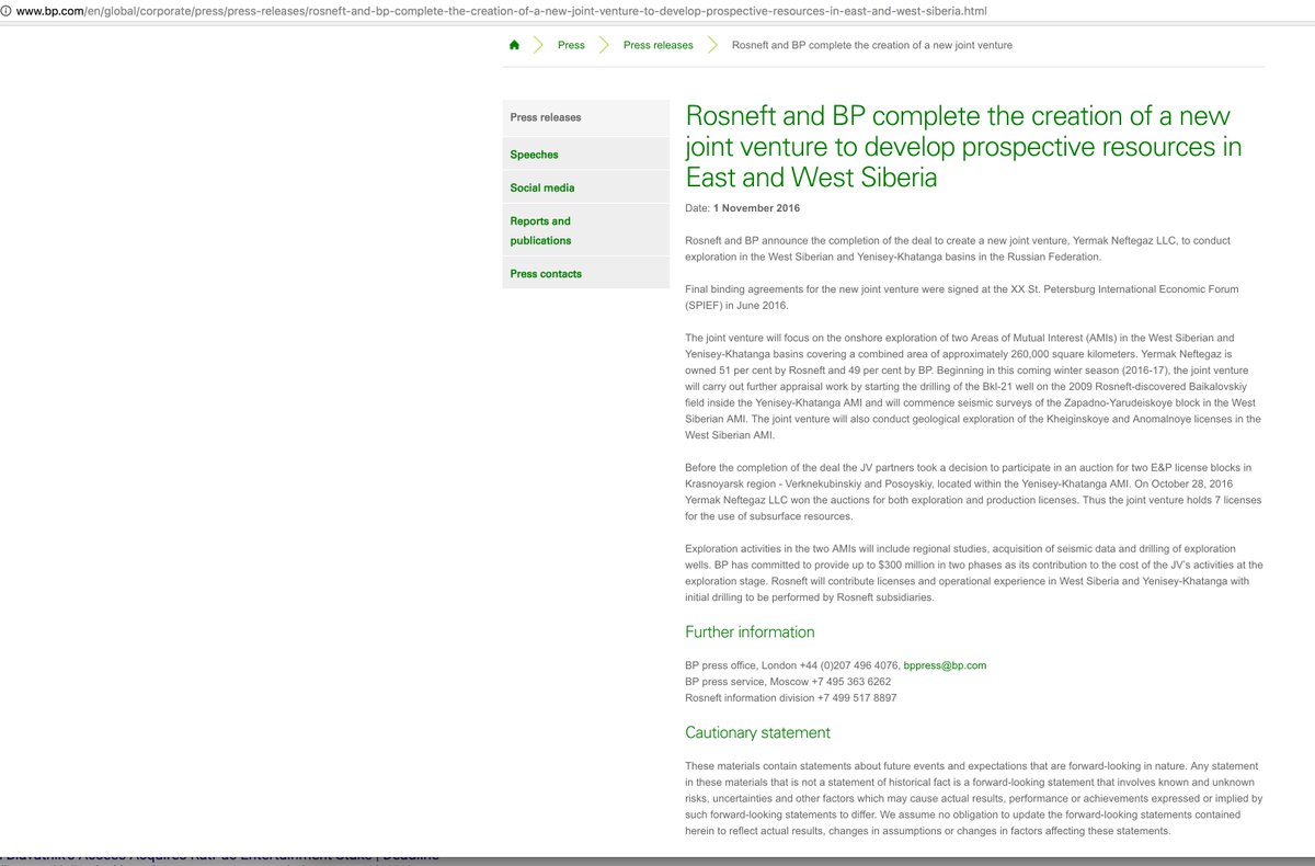 BP is partnered with Rosneft-the Russian oil company in  #TrumpRussia Dossier-same co Carter Page met with in December  #russiagate  #resist