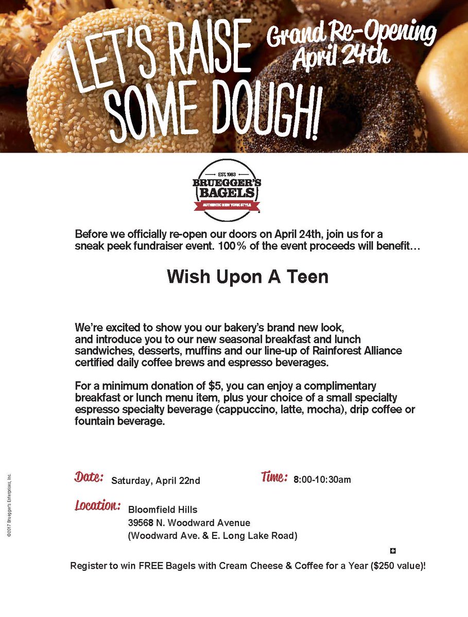 WishUponATeen's tweet photo. Stop by @Brueggers in #BloomfieldHills on Saturday from 7-10am to check out their new menu and all proceeds will support #DesignMyRoom® https://t.co/XOIoteoCpR