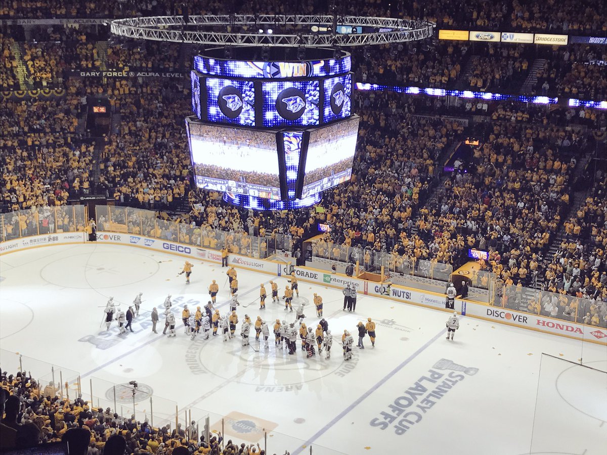 NHLBlackhawks's tweet photo. The #Blackhawks' 2016-17 season ends in handshakes. 

Good luck the rest of the way, @PredsNHL. https://t.co/CpunneYlPj