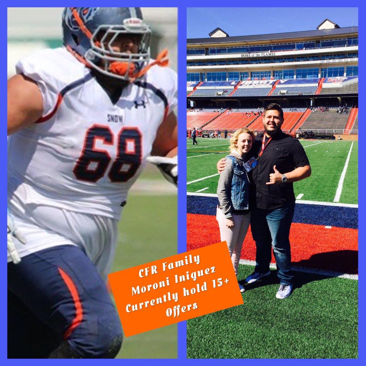 CFRecruit_'s tweet photo. CFR member Moroni Iniguez one top player on the market right now, holds 15+ offers,Coaches you need him! Him on is Liberty visit. 
#CFR https://t.co/f9VxAo4QMS