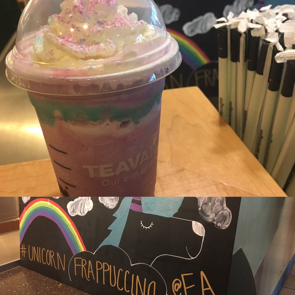 jrivera_EA's tweet photo. #lifeatEA means trying the newest beverage rage #unicornfrappuccino #teamhappycoffeehour https://t.co/FsWg2PZQgK