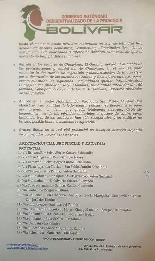 VinicioColomaR's tweet photo. Hemos solicitado la declaratoria de emergencia en la Provincia Bolívar @MashiRafael @susana_du @Boris_CordovaG esperamos ser atendidos https://t.co/ikbREM1PAV