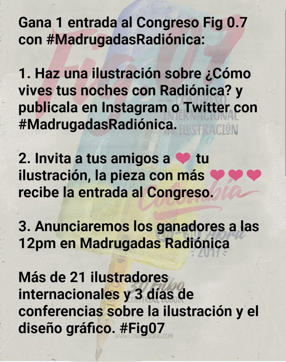 LauraUbate's tweet photo. .@CongresoFIG @Ficciorama @SHARPBALLco @polcomics @ilustradorescol @profeastronauta @amaliaandrade_ @revistalarva @Toxicomano @casatinta 🏁¿Listos? Estos es lo que tienen que hacer 👉👉❤ Plazo hasta la media noche 🌃 #MadrugadasRadiónica @CongresoFIG #Fig07 https://t.co/8eDW05lJAp