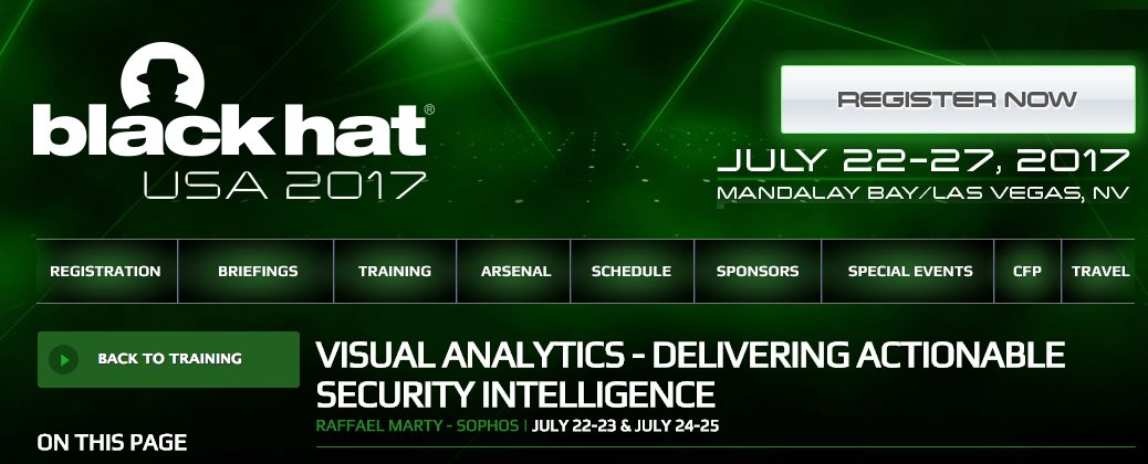Sophos's tweet photo. Check out this #BlackHat course by @raffaelmarty: Visual Analytics - Delivering actionable security intelligence https://t.co/rH1GWxwTRF https://t.co/x3DZ2iTHmH
