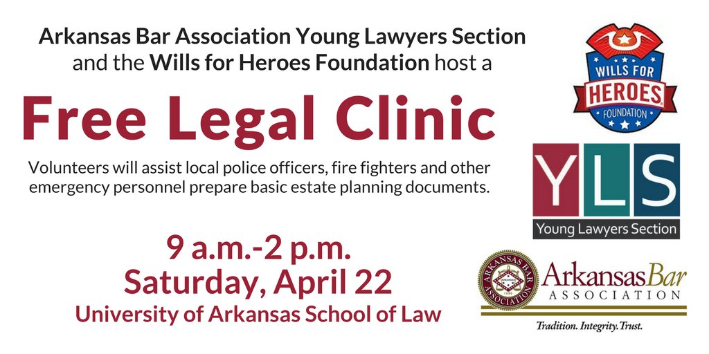 #UARKLaw looks forward to seeing all those who signed up as volunteers and clients for <a href="/WillsforHeroes/">Wills for Heroes</a> tomorrow. <a href="/Arkbar/">Arkansas Bar Assn.</a>