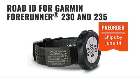road id for garmin forerunner 235