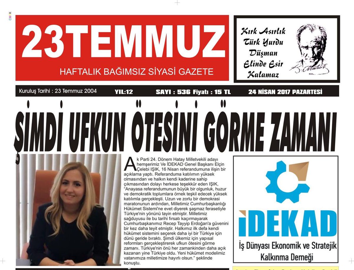 elcincelebi's tweet photo. Hatay'ımızın saygın gazetesi "23 Temmuz" #EVET e destek mesajımızı ilk sayfasından yayınlamış, teşekkür ediyoruz.
@FahriKasirga @FaikTUNAY https://t.co/mP4QLDEJB3