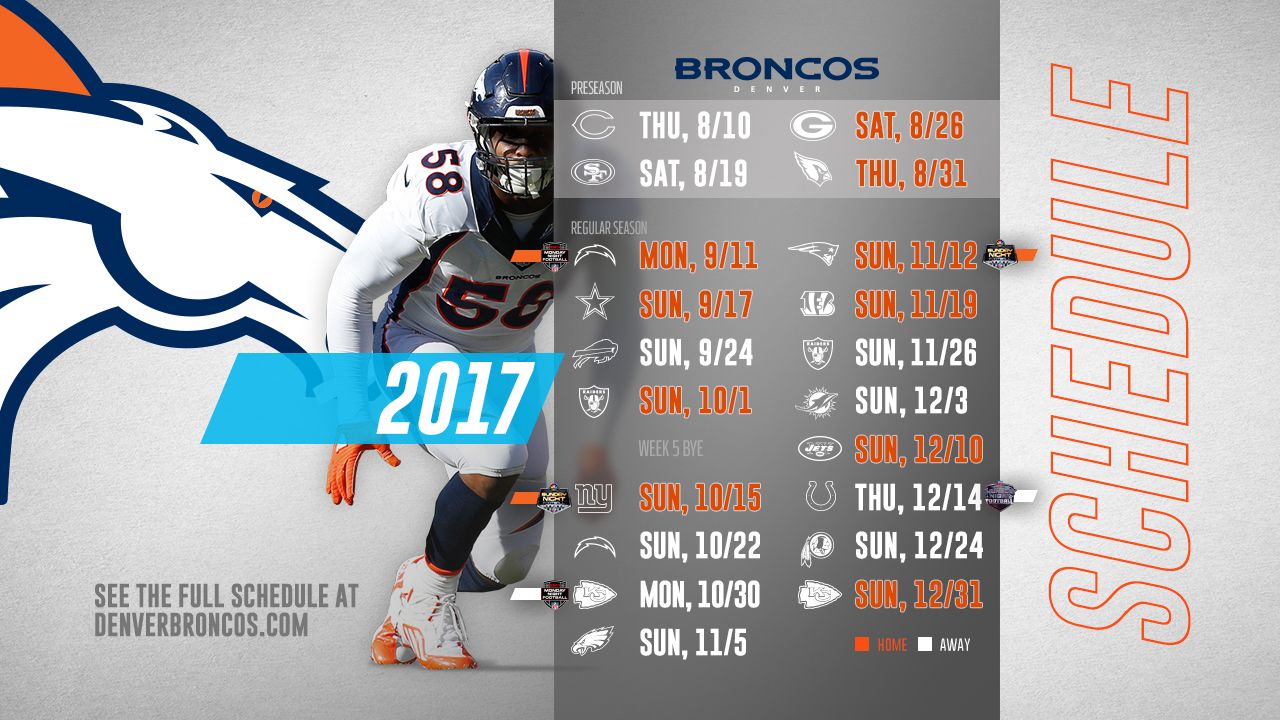 Denver Broncos on Twitter: "Here we go!! Our full 2017 schedule goes like  this » https://t.co/IejNAidZuA https://t.co/7bl5g2JPIj" / Twitter