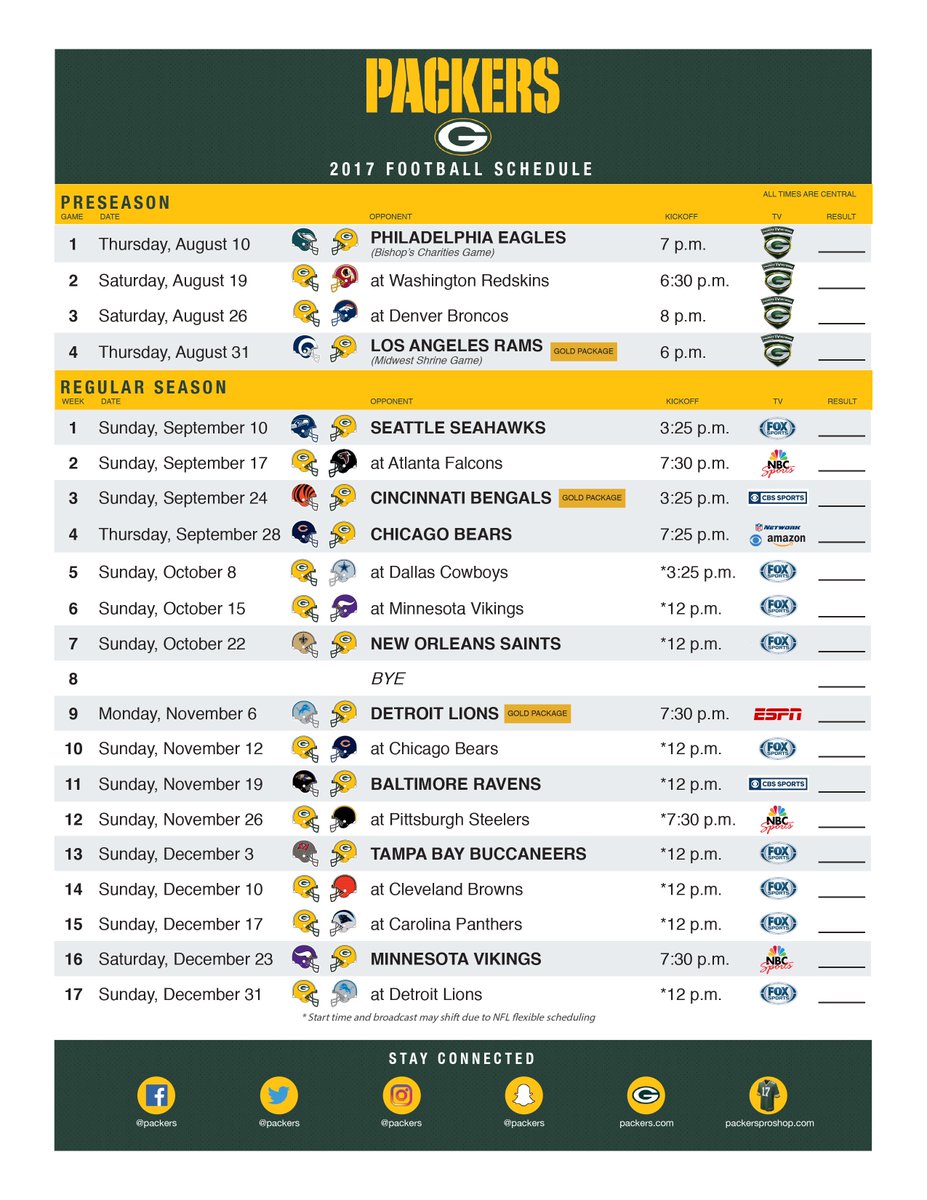 Printable Green Bay Packers Schedule Customize and Print