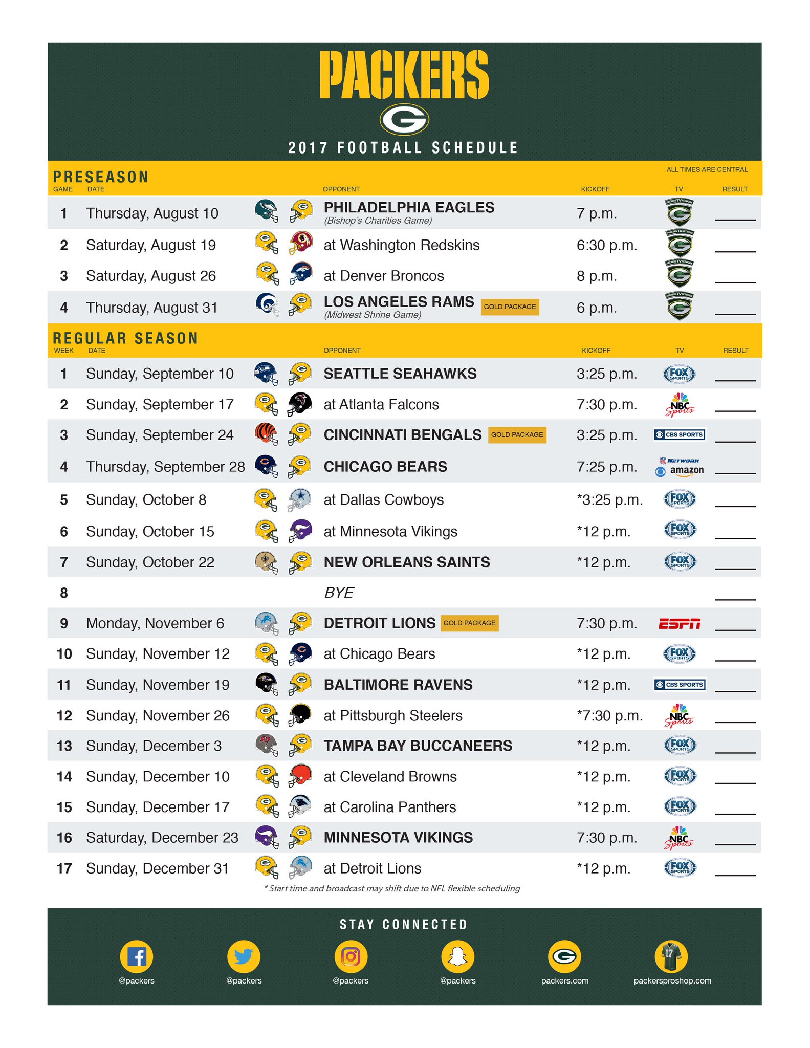 Green Bay Packers Schedule