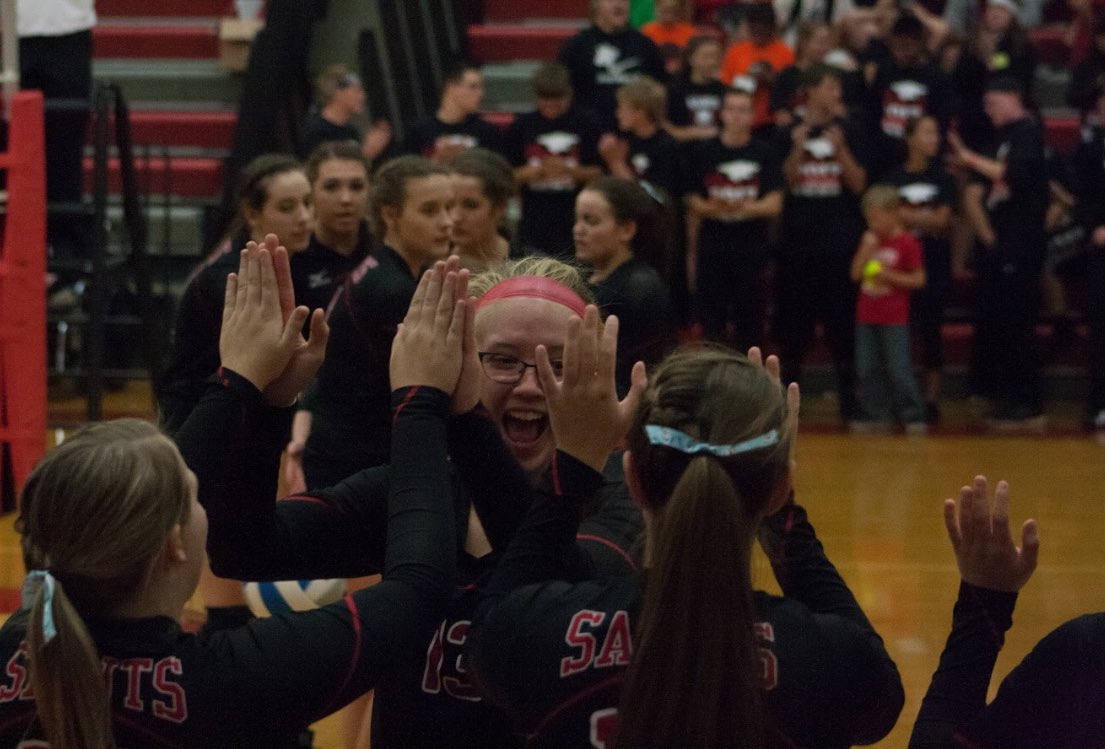 SJAvolleyball's tweet photo. There's no high five like a volleyball high five! #highfiveday #sjavb https://t.co/PZ9kriiANk