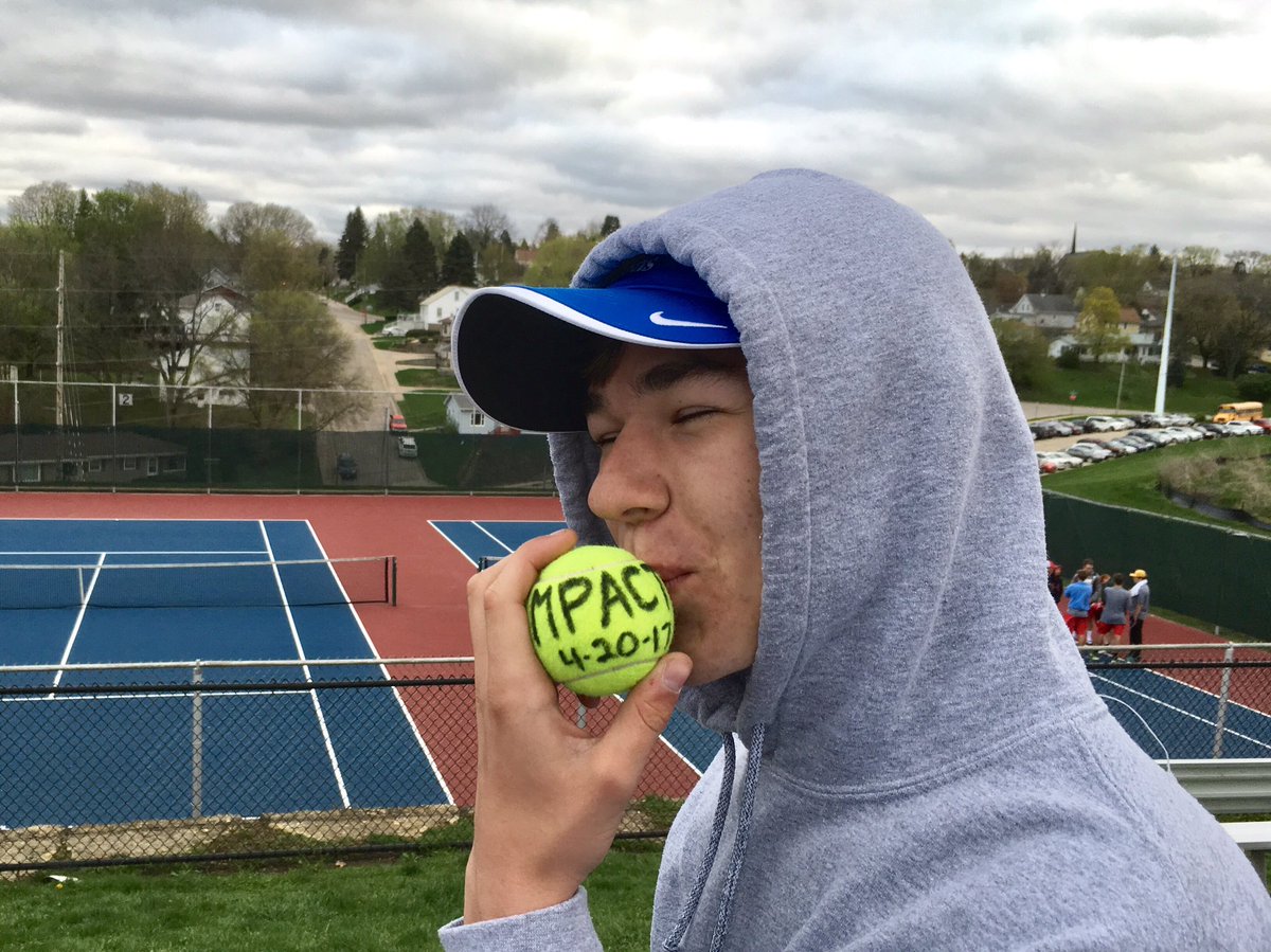 WahlertTennis's tweet photo. Carson Kunkel wins in quick fashion 6-0, 6-0 to take the "IMPACT" ball after Wahlerts win over Senior. @WCHS_Gleaner @WCHSNest @kunkel17 https://t.co/zZTWEPZqN6