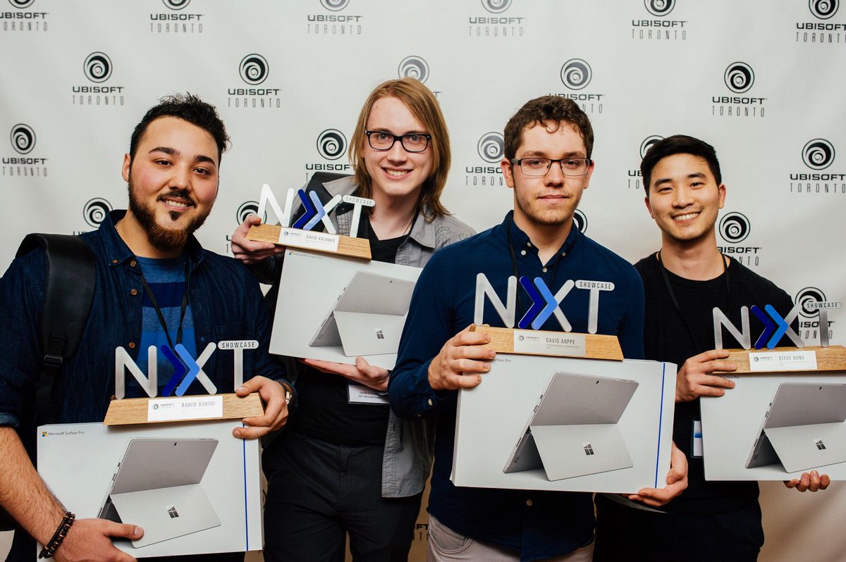 UbisoftToronto's tweet image. Congrats to our winners! Rahim Rahimi, David Kolodko, David Arppe, and Steve Hong! Apprenticeship + #Surface winners #NXTShowcase